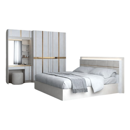 ชุดห้องนอน + ที่นอนสปริง 6 ฟุต WISDOM DESIGN FURNITURE รุ่น RACHEL80/80 สีขาว/ครีม_6